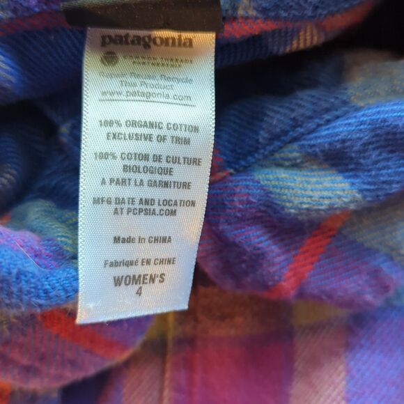 Patagonia Fjord Flannel Shirt Womens 4 Blue Purple Plaid Organic Cotton Outdoor - Picture 4 of 5